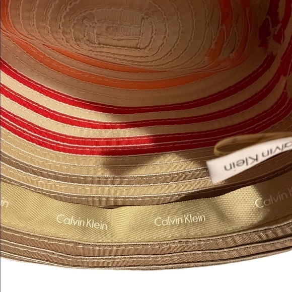 CALVIN Klein natural coral peach stripe summer hat. - Picture 9 of 12